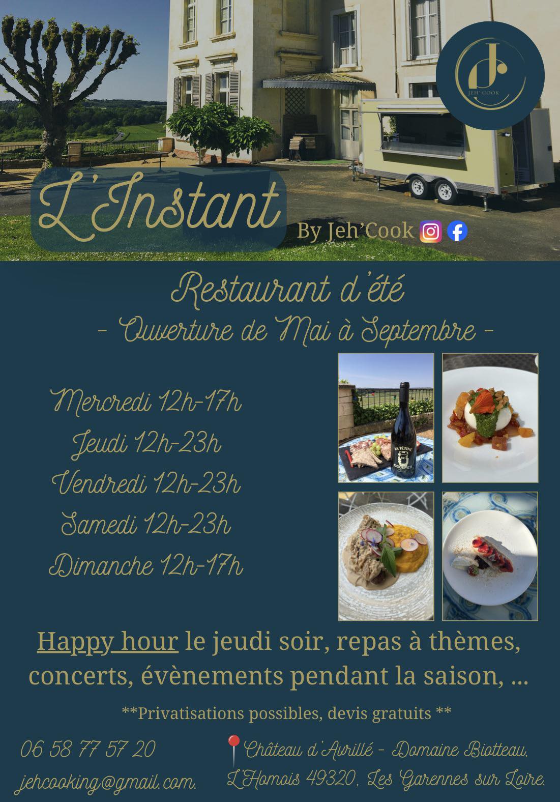 Restauration éphémère dans la cour du Château d'Avrillé idéale pour vos réunions de famille, entre amis pour boire un verre ou pour le cocktail déjeunatoire de votre séminaire